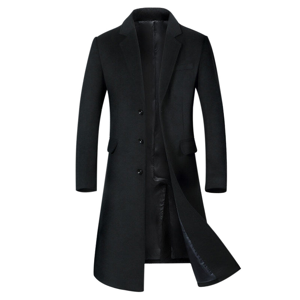 Youthup Mens Notch Lapels Cotton Blend Wool Long Slim Fit Coat