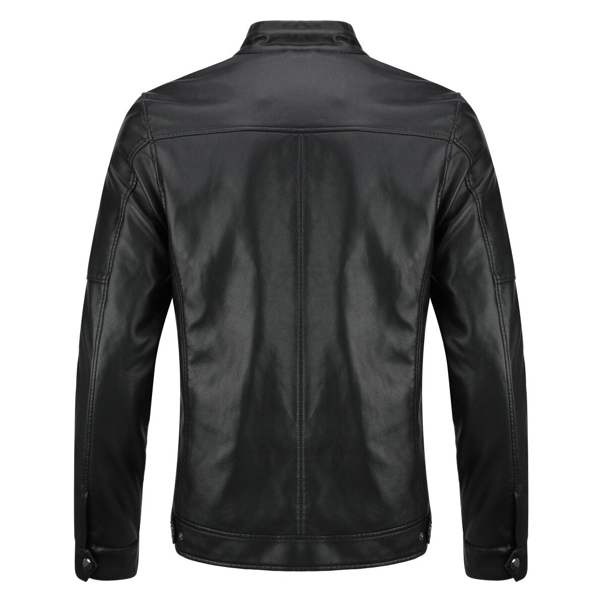 Youthup Mens Stand Collar Zip Pocket Leather Jacket