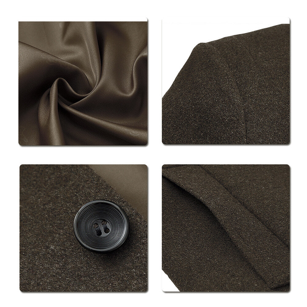 YOUTHUP Mens Trench Coat Winter Thick Wool Mid-Length Slim Fit Warm Casual