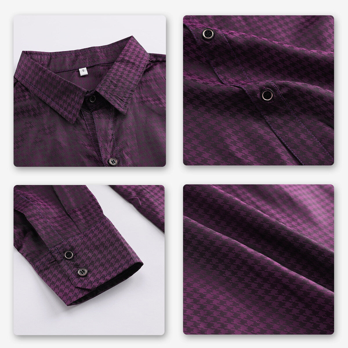 Youthup Mens Houndstooth Pattern Print Formal Shirt