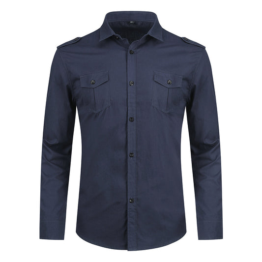YOUTHUP Mens Utility Shirt Cotton Multi-pocket Slim Fit Top with Epaulette