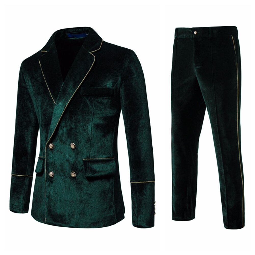 Youthup Mens Velvet Two-Piece Wedding Evening Dress Blazer And Pant