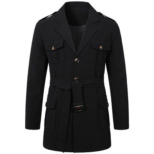 Youthup Mens Multi-Pocket Slim Fit Trench Coat