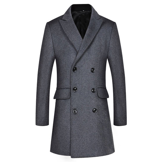 Youthup Mens Classic Trench Coat Double Breasted Wool Overcoat