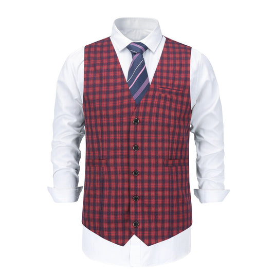 YOUTHUP Mens Business Casual Single Breasted Slim Plaid Suit Vest