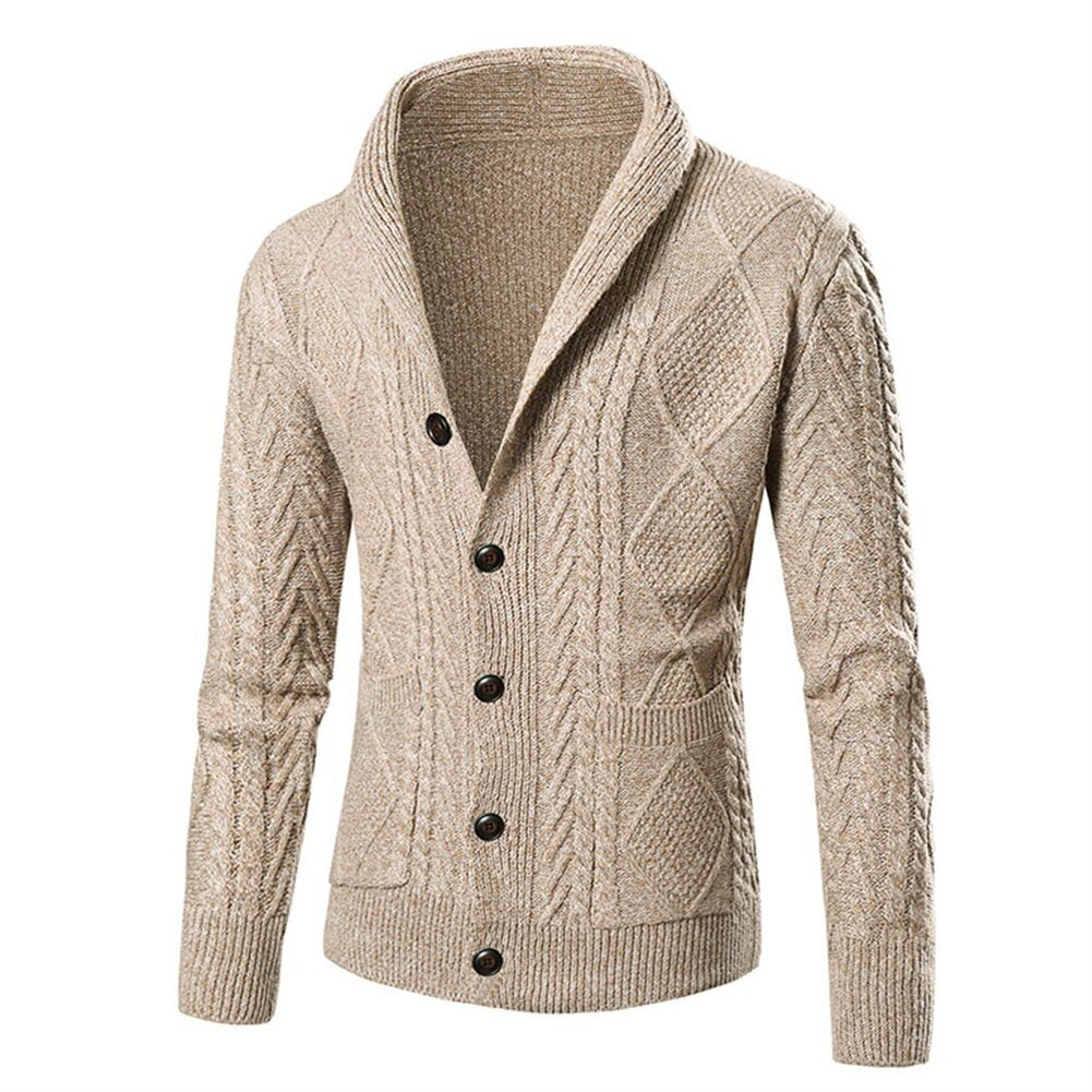 Youthup Mens Shawl Collar Twist Knit Jacket Slim Fit Cardigan Sweater