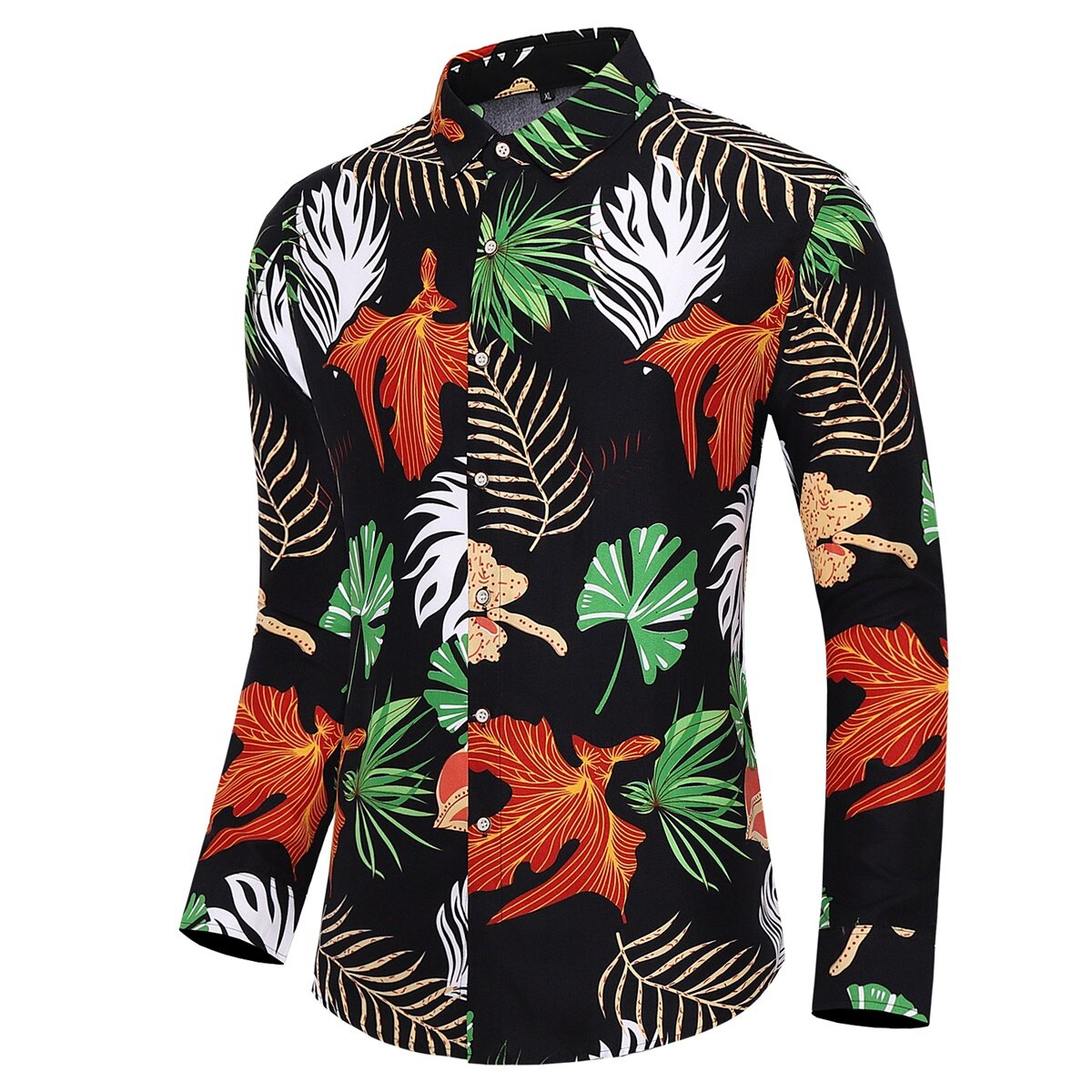 Youthup Mens Regular Fit Long Sleeve Leaves Print Plus Size Shirts