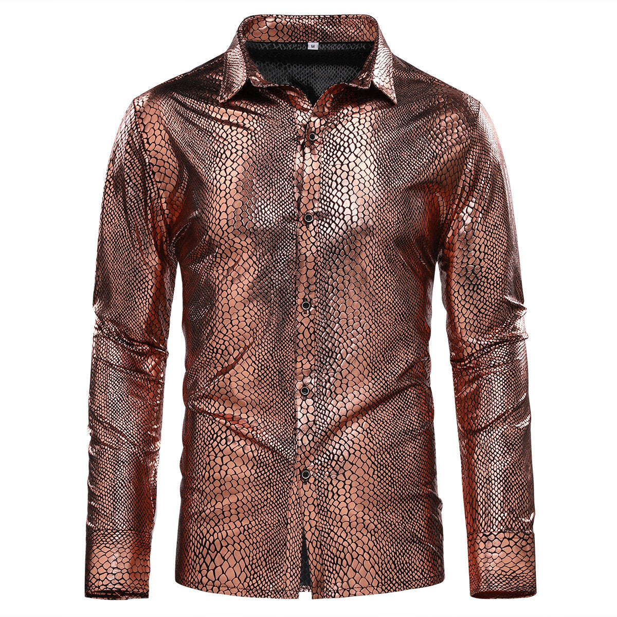 Youthup Mens Blouse Leopard Python Pirnt Shiny Long Sleeve Shirt