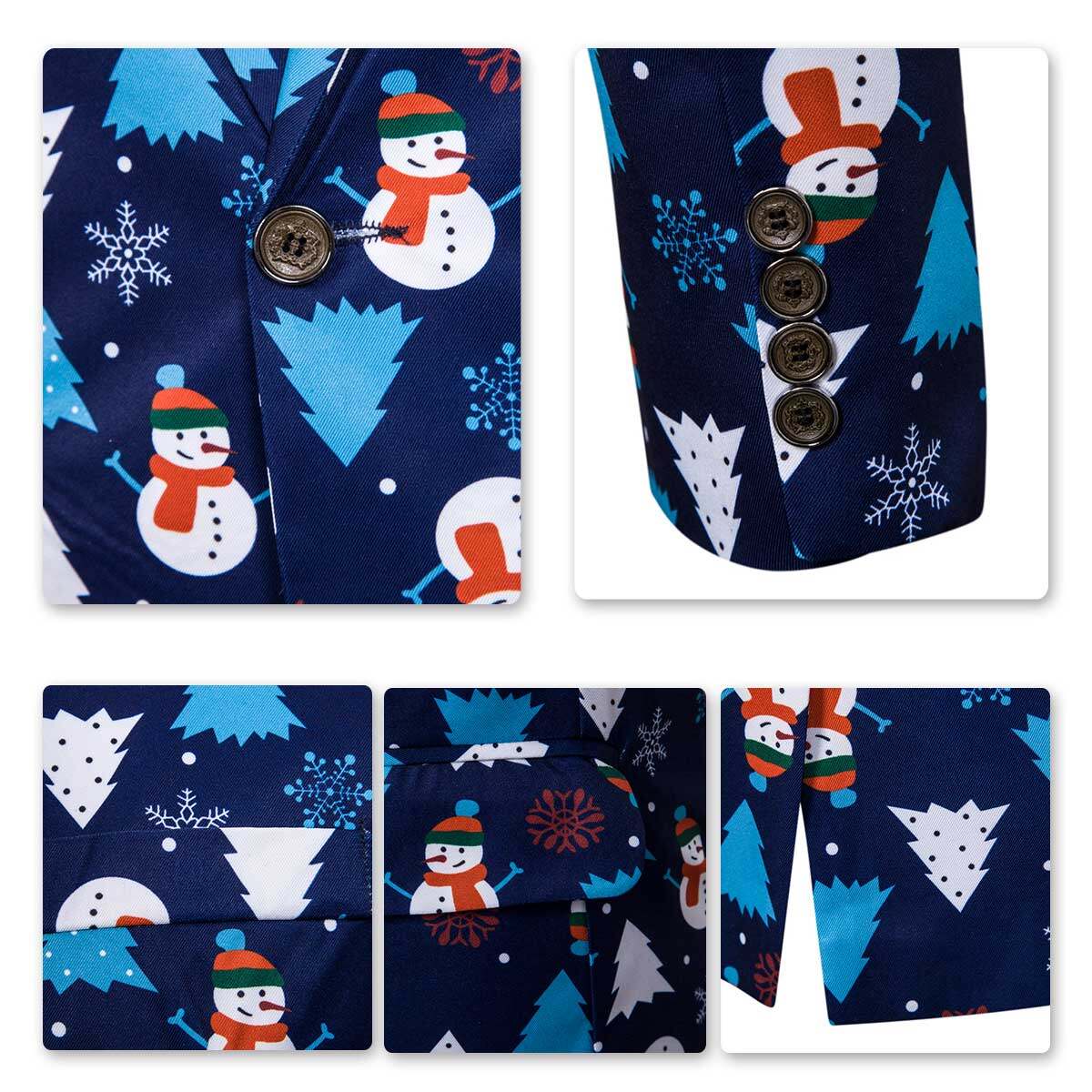 Youthup Mens Christmas Snowman Printed Jacket Suit Blazer