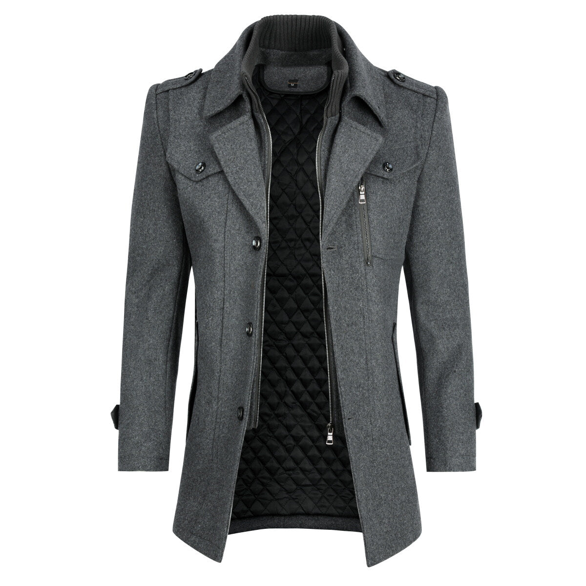 YOUTHUP Mens Wool Trench Coat Regular Fit Military Winter Thick Casual Peacoat