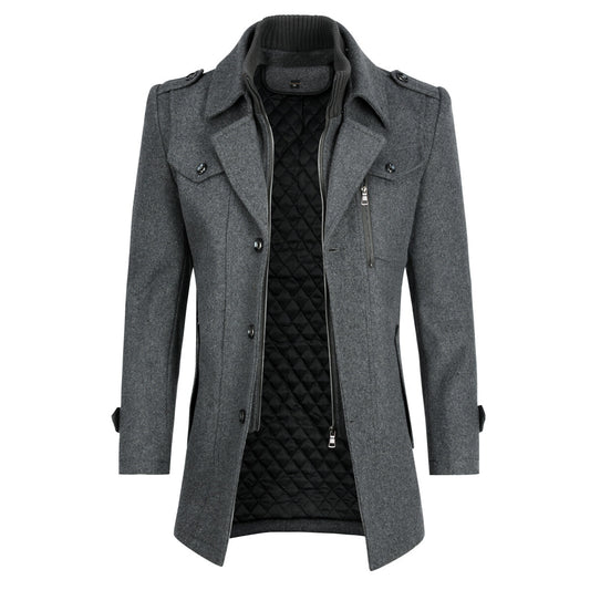 YOUTHUP Mens Wool Trench Coat Regular Fit Military Winter Thick Casual Peacoat