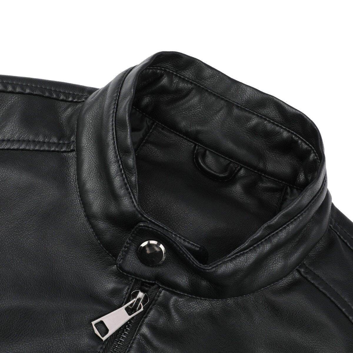 Youthup Mens Stand Collar Zip Pocket Leather Jacket