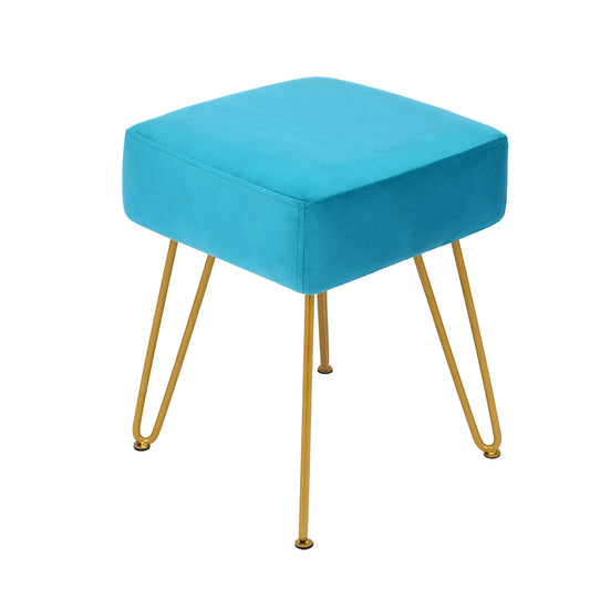 Repose-pieds de Maquillage Tabouret Coiffeuse  en Velours 33 L x 33l x 42H cm Bleu et Doré