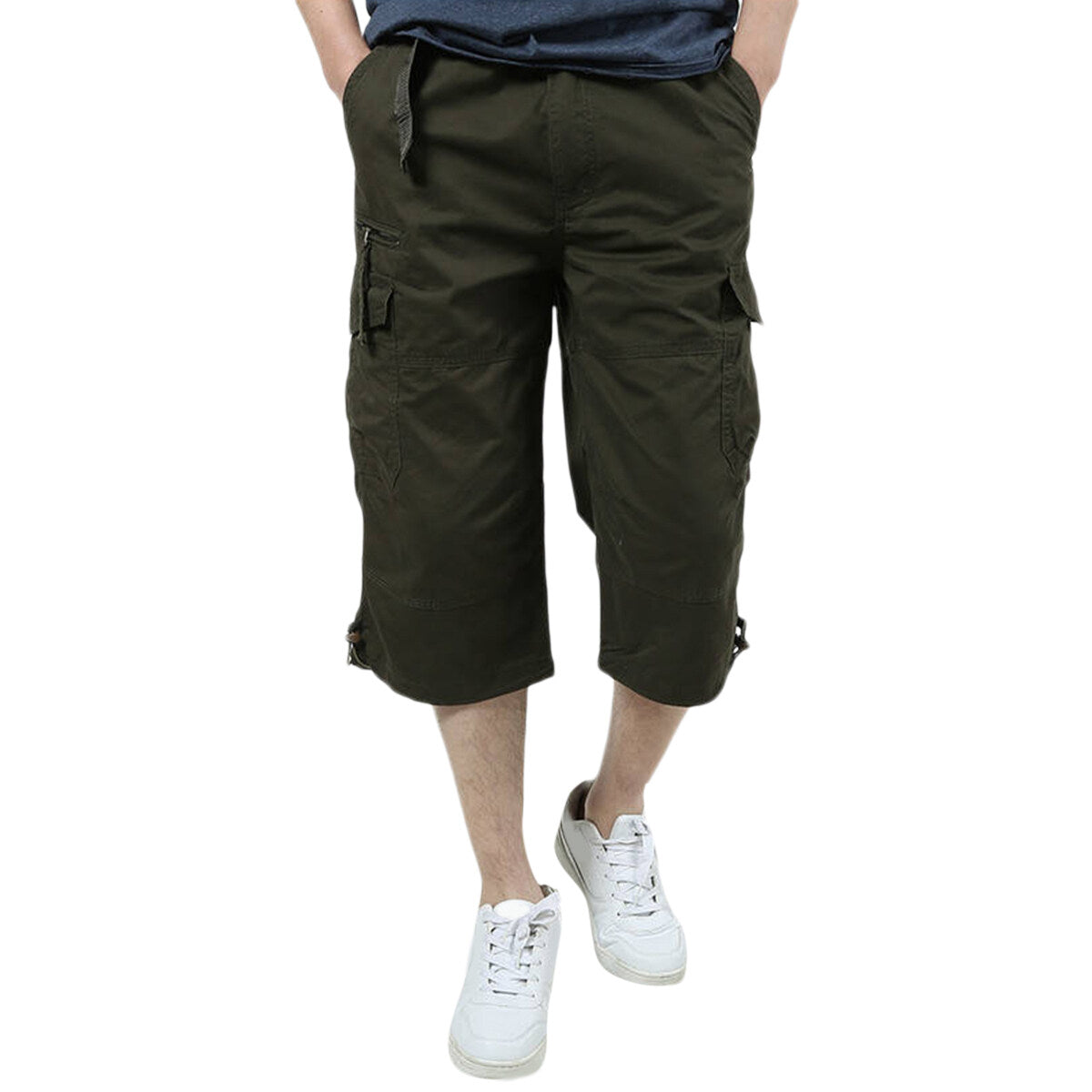 Youthup Mens Multi-Pocket Cargo Cropped Pants