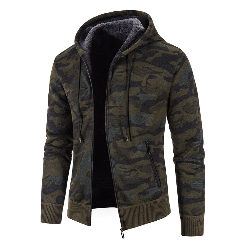 Youthup Mens Camo Printed Jacket Fleece Lined Knitted Cardigan