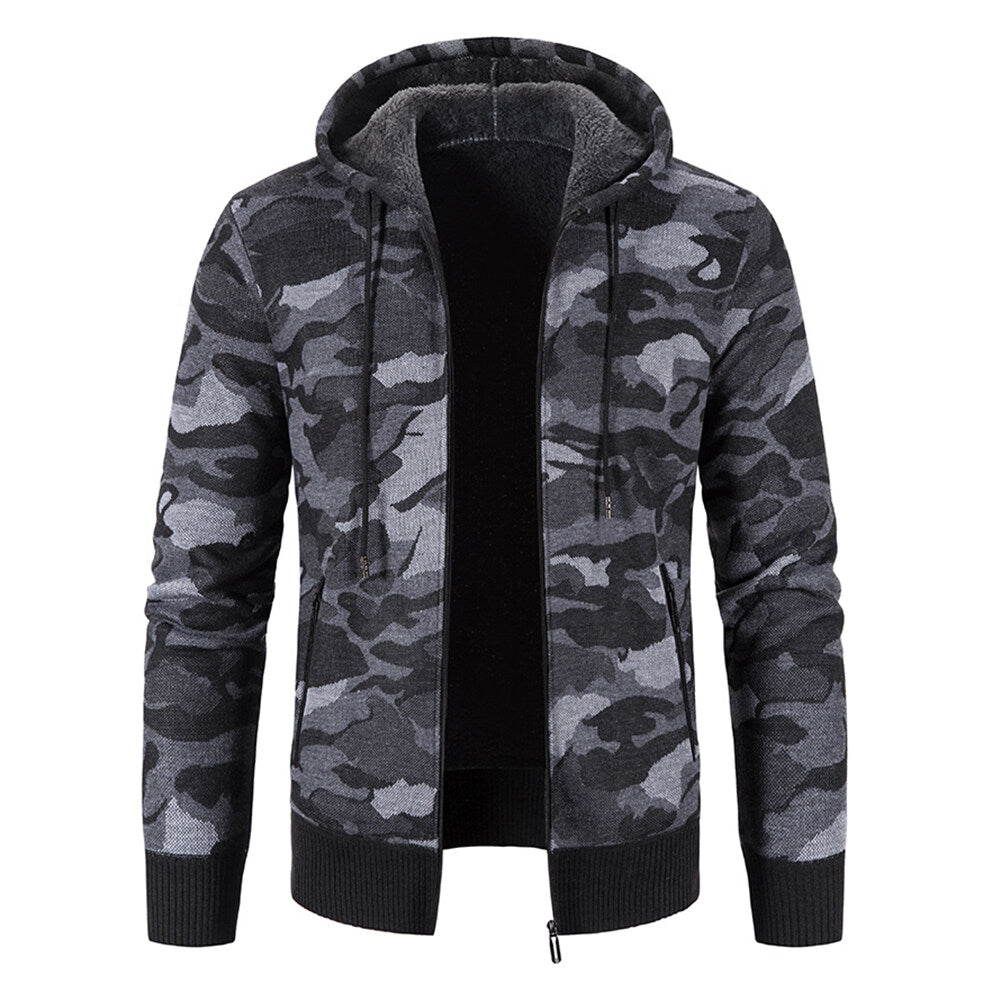 Youthup Mens Camo Printed Jacket Fleece Lined Knitted Cardigan