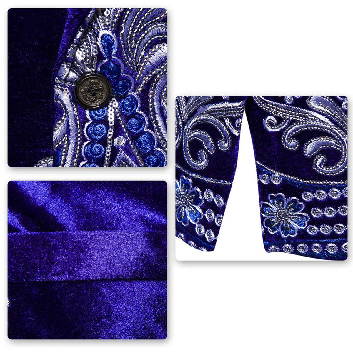 Youthup Mens Velvet Embroidered Jacket Show Party Evening Suit Blazer