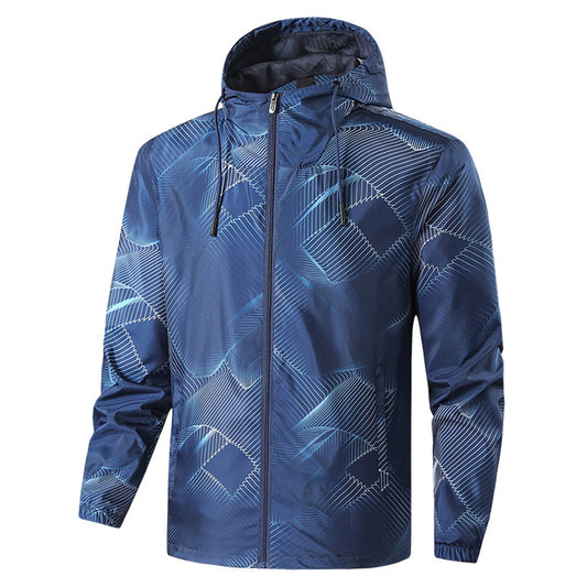 YOUTHUP Mens Printed Hooded Jacket Slim Fit Waterproof Breathable Outdoor Sports Jacket