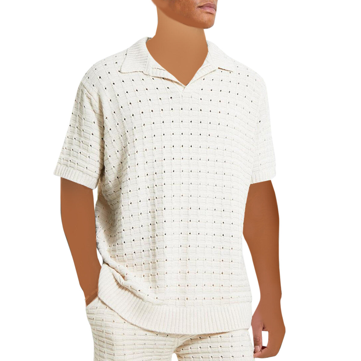 Youthup Mens Knitted Cutout Tee Hollow Short Sleeve T-Shirt