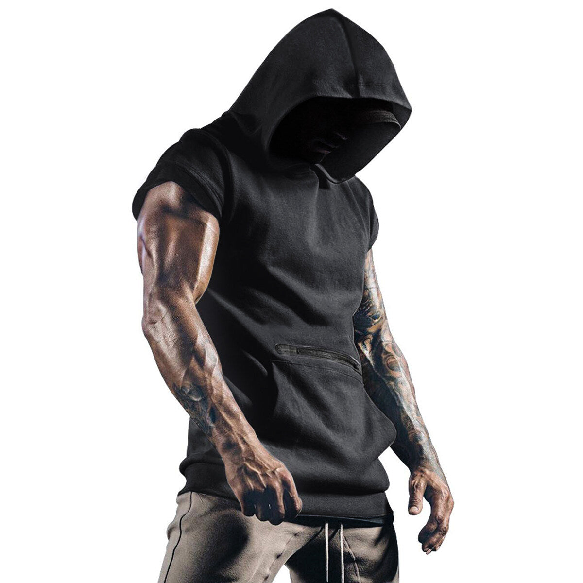 Youthup Mens Slim Fit Hooded Short Sleeve Pullover T-shirt