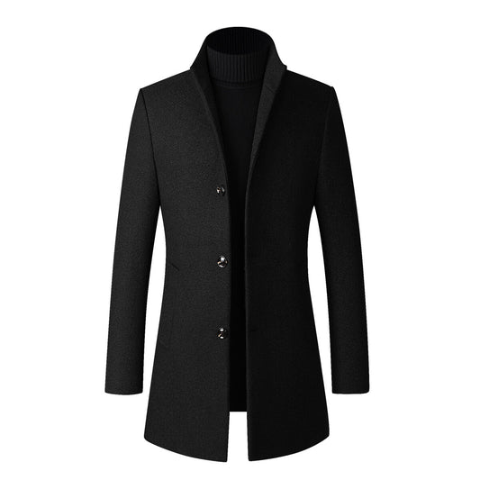 YOUTHUP Mens Coats Winter Casual Stand Collar Short Wool Thick Peacoat