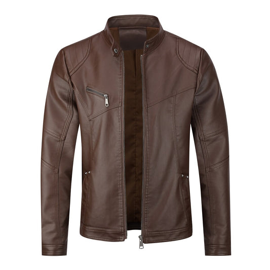 YOUTHUP Mens Stand Collar Leather Jacket Motorcycle Lightweight Faux Leather Outwear