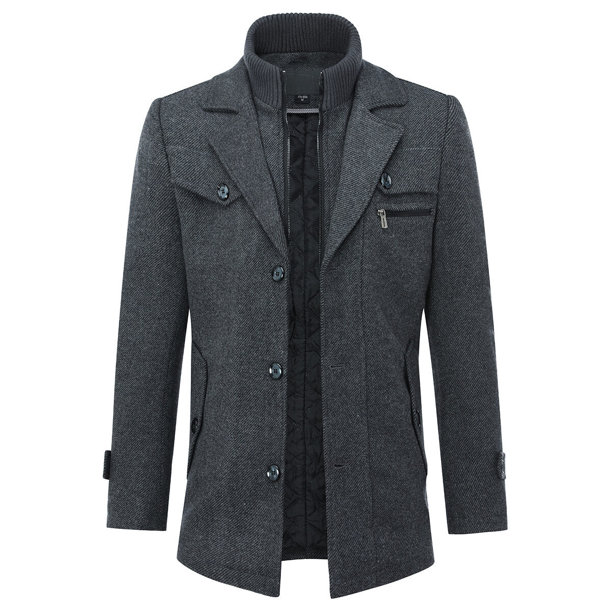 YOUTHUP Mens Winter Mid Length Thick Wool Trench Coats Regular Fit Padded Military