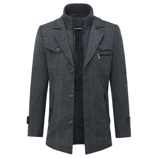 YOUTHUP Mens Winter Mid Length Thick Wool Trench Coats Regular Fit Padded Military
