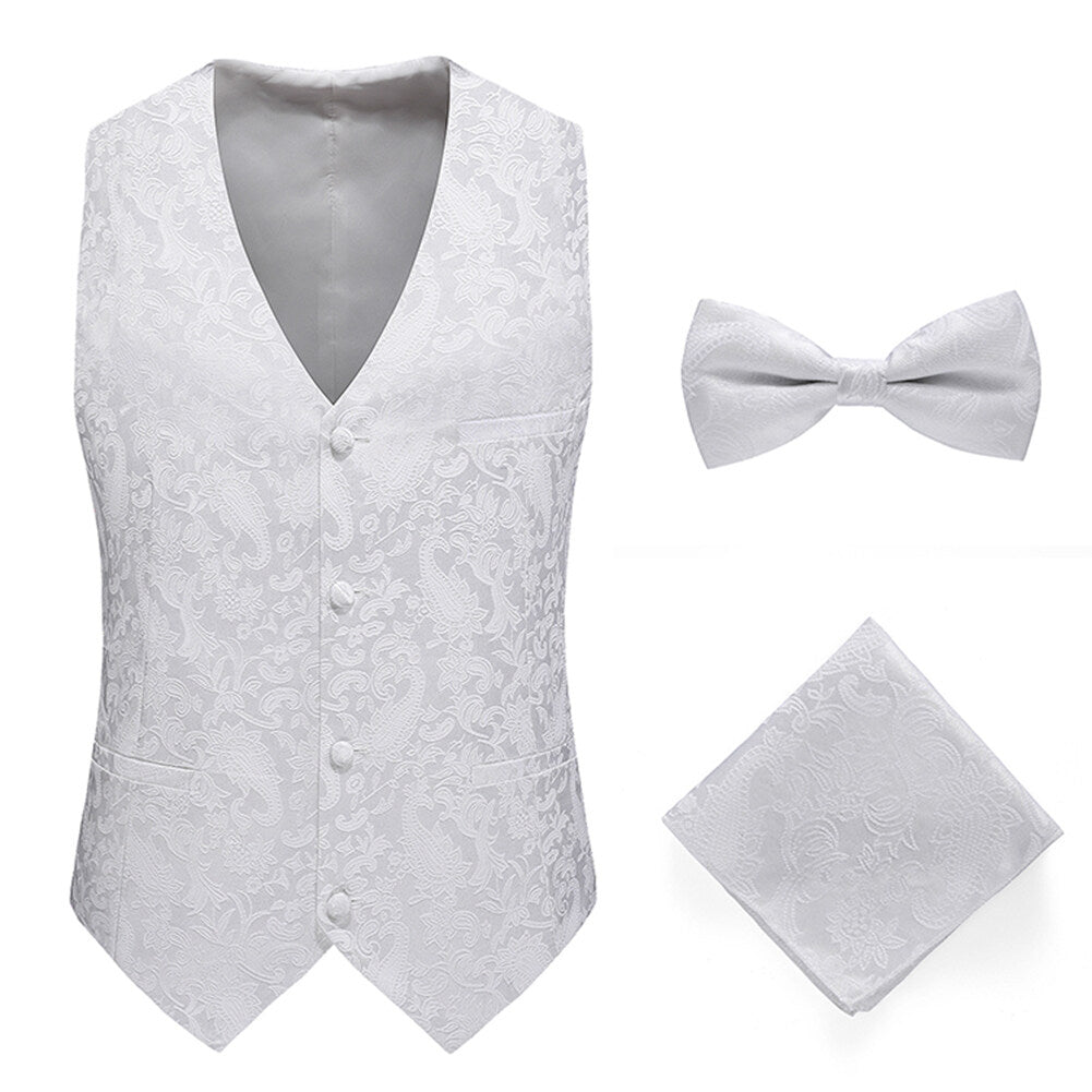 Youthup Mens 3Pce Paisley Dress Vest and Bow Tie Set and Pocket Square
