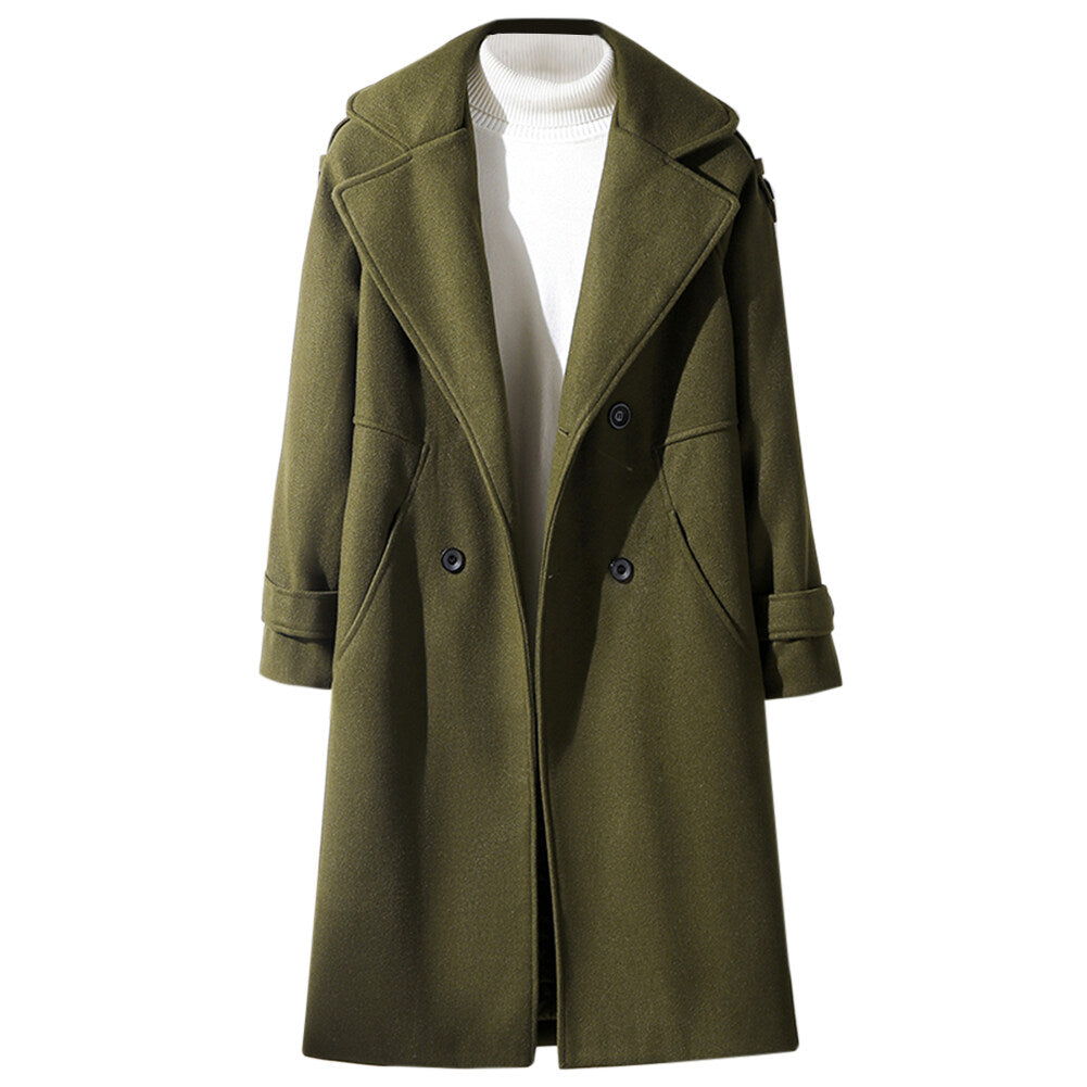 Youthup Unisex Solid Color Lapel Button Pocket Trench Dust Overcoat