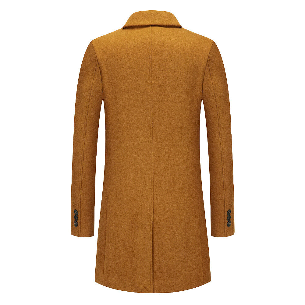 Youthup Mens Wool Blend Mid-Length Coat Winter Business Trench Topcoat