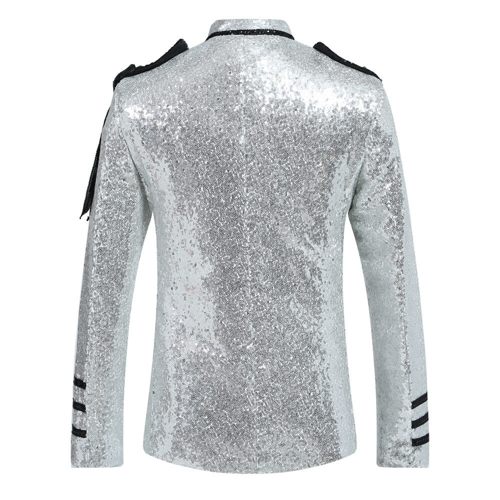 Youthup Mens Sequin Dress Epaulets Tassel Honor Guard Coat