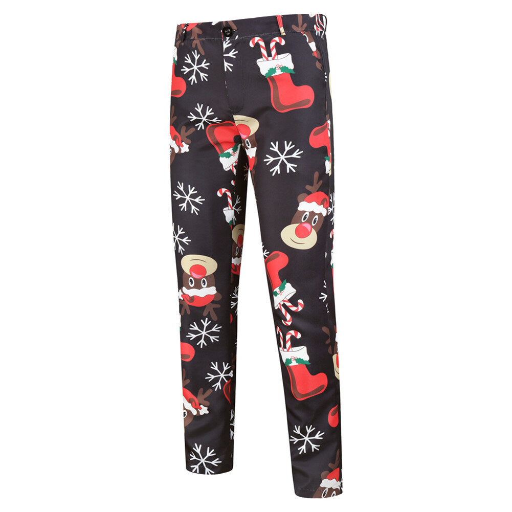 YOUTHUP Mens 3 Piece Suit Christmas Elk Print Single Breasted Holiday Dress for Dinner or Party