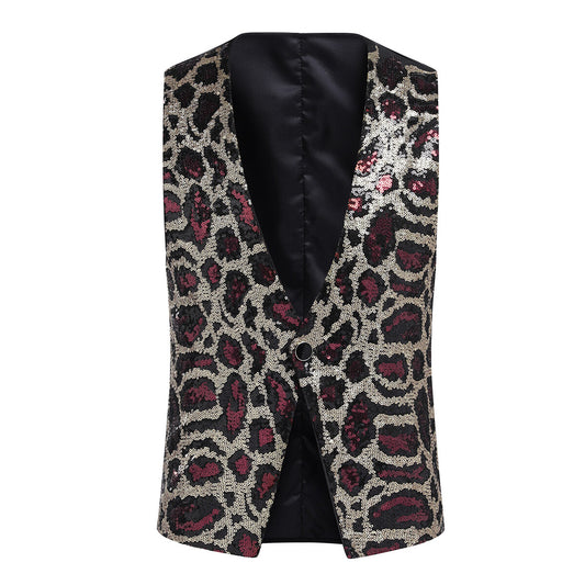 Youthup Mens Shiny Leopard Sequin Party Show Vest