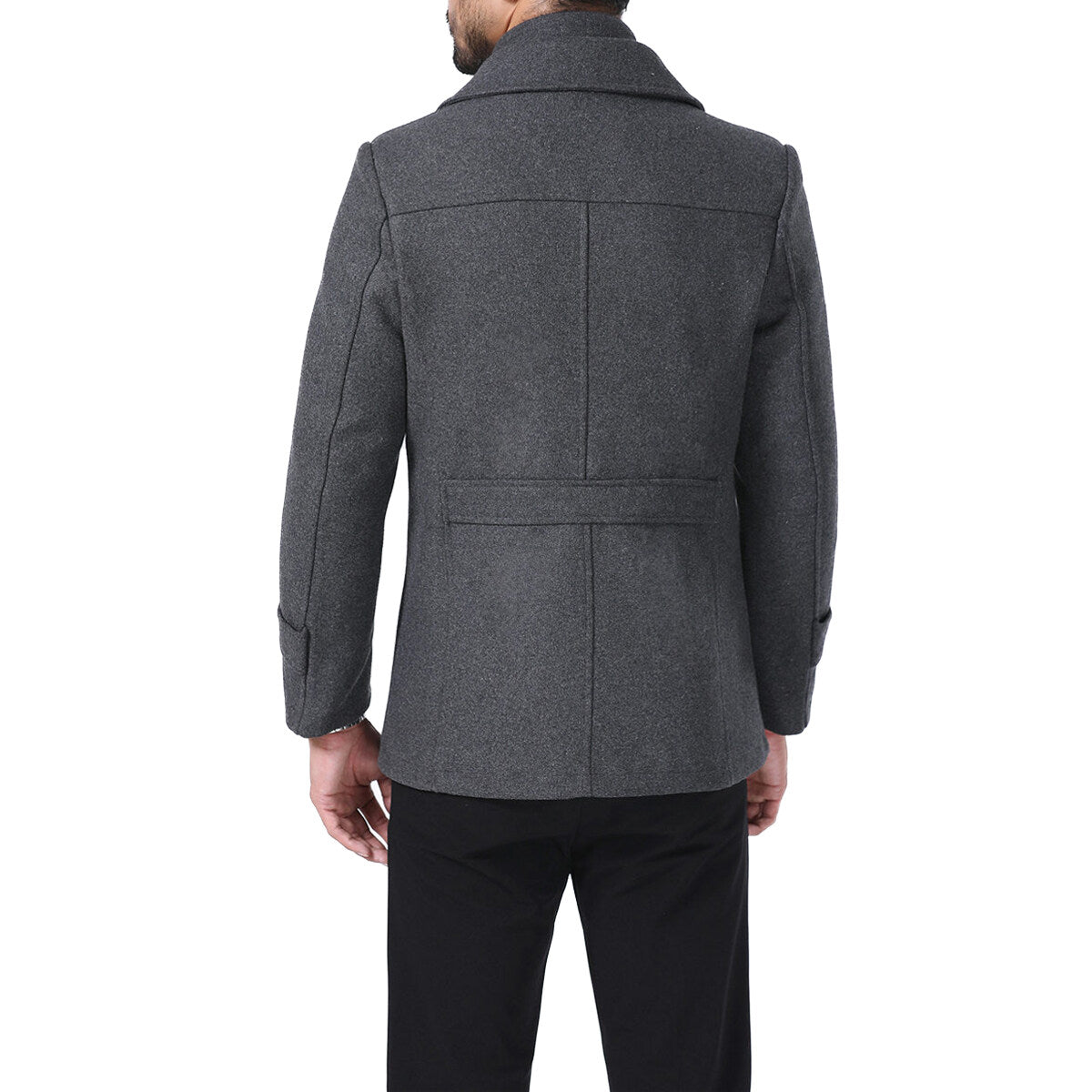Youthup Mens Short Overcoat Fake Two-Piece Wool Jacket