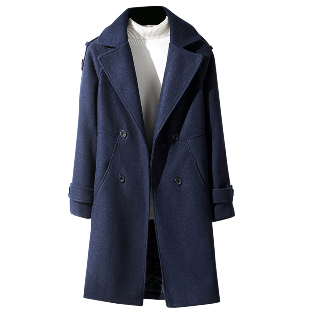 Youthup Unisex Solid Color Lapel Button Pocket Trench Dust Overcoat