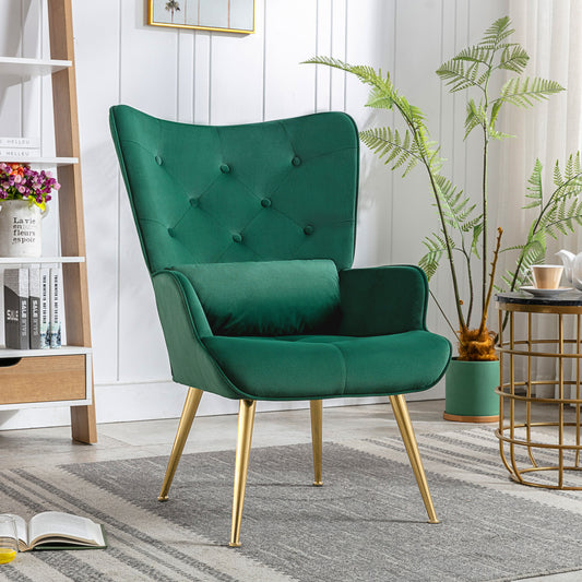 Poltrona de Relaxamento HomeMiYN Lounge Vintage(72x66x97cm - Veludo/Metal Dourado - Verde)