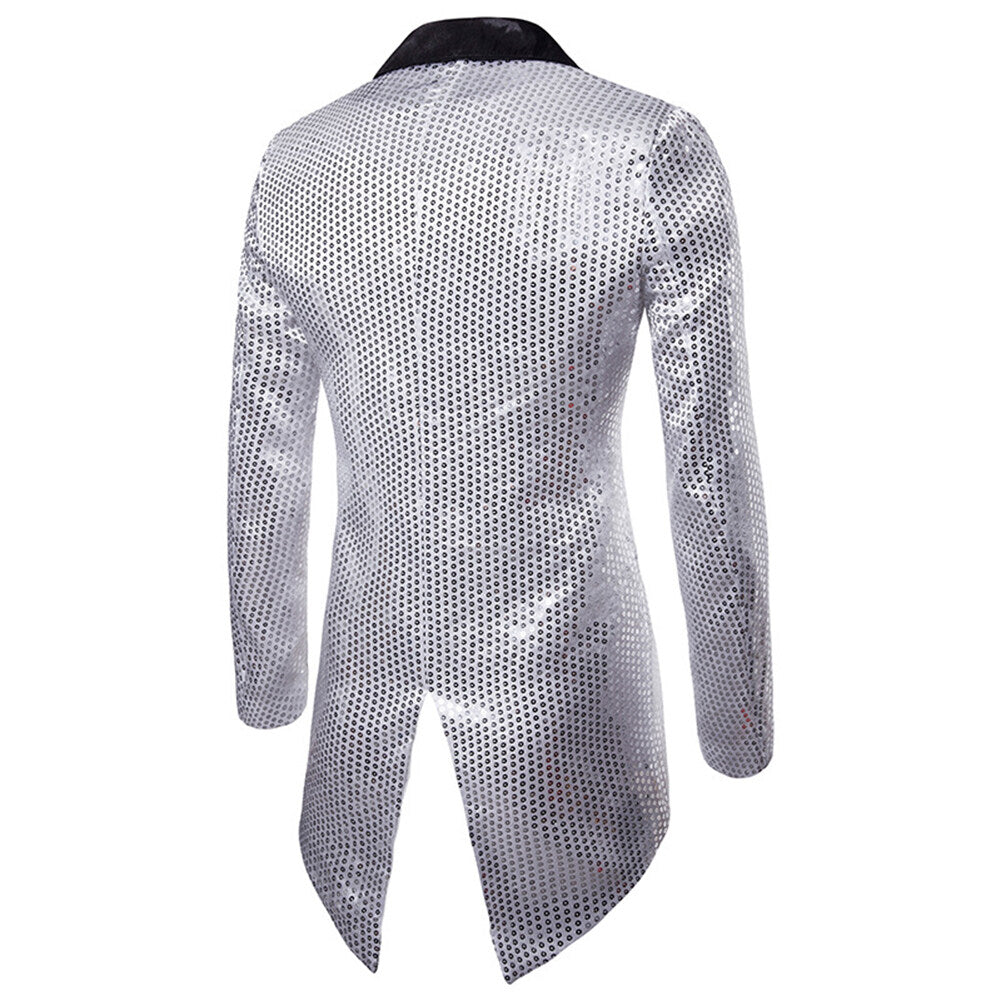 YOUTHUP Mens Sequin Tailcoat Slim Fit Peaked Lapel for Party