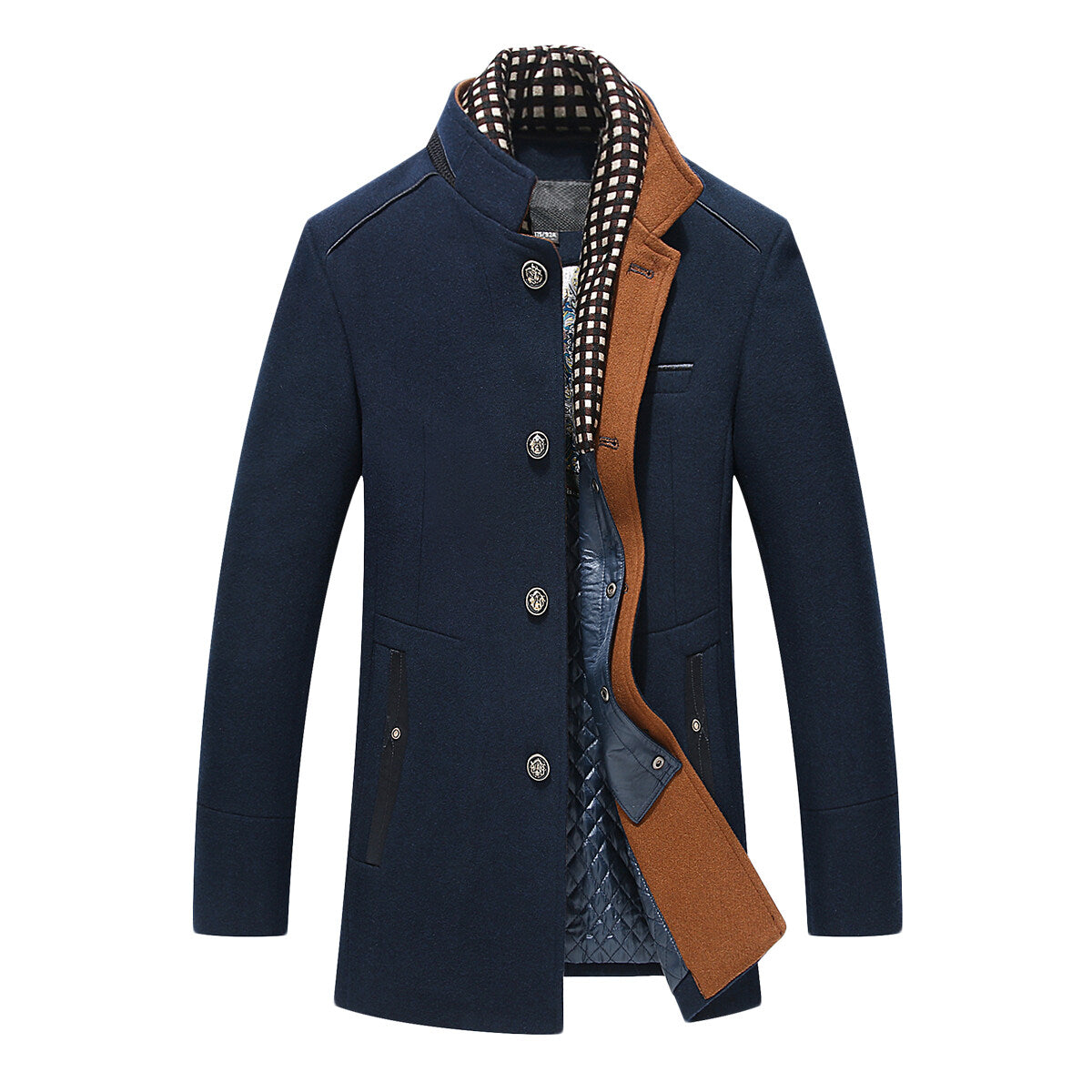 Youthup Mens Slim Fit Double Collar Wool Coat