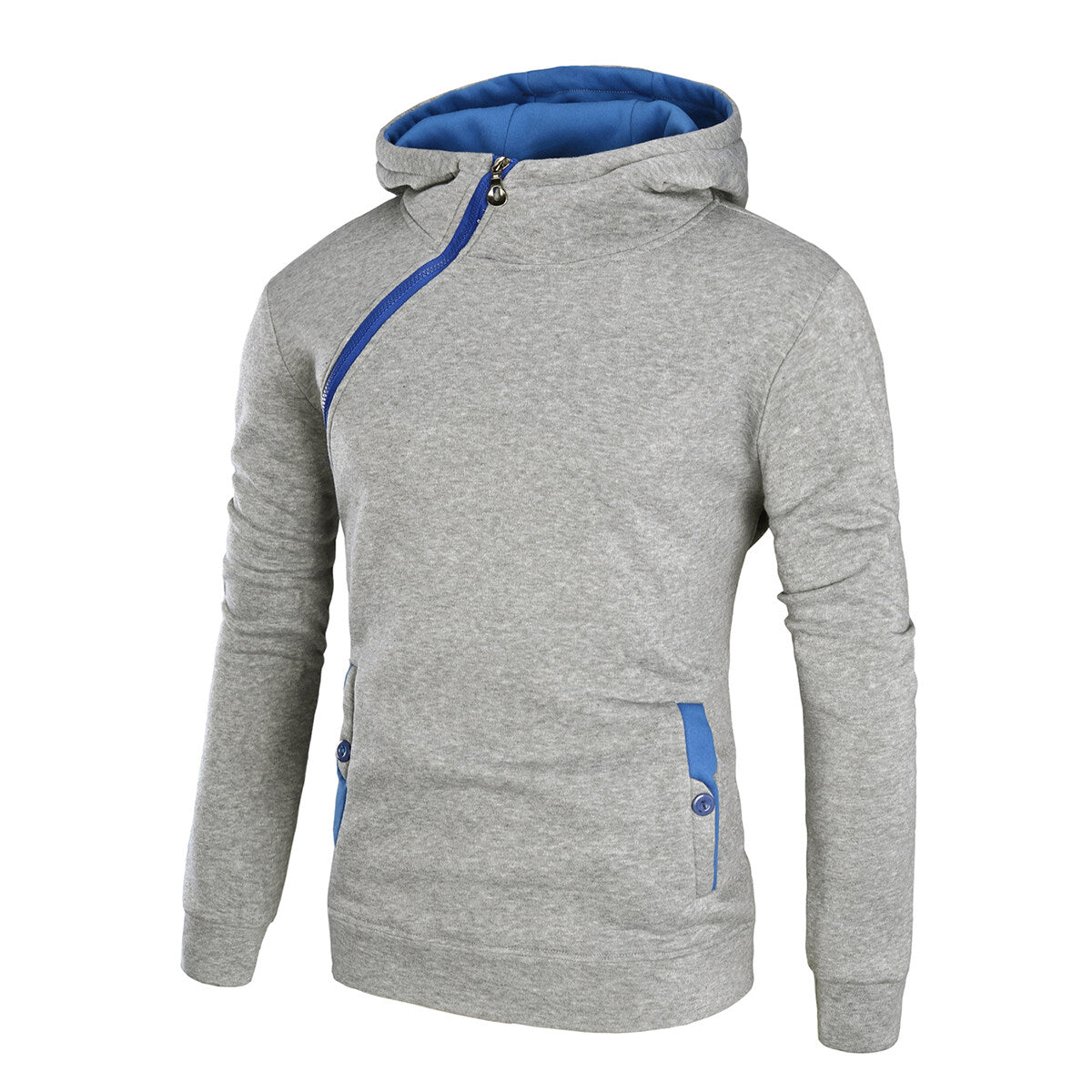 Youthup Mens Diagonal Zip Hooded Pullover