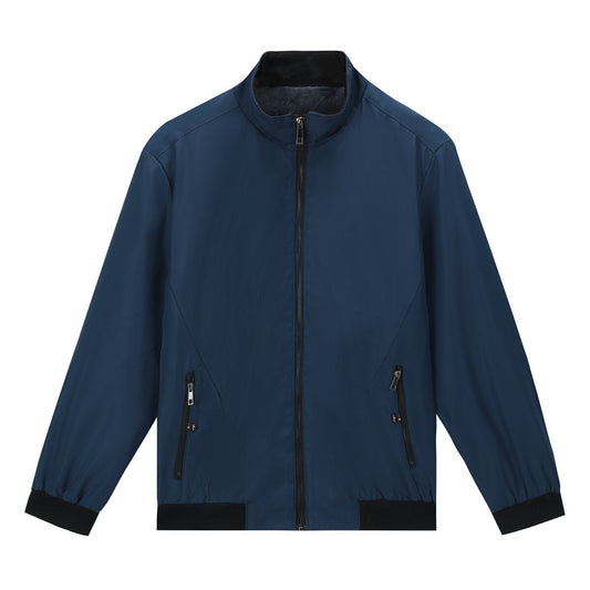 YOUTHUP Mens Fleece Thickened Jacket Solid Color Warm Stand Collar Zipper Coat