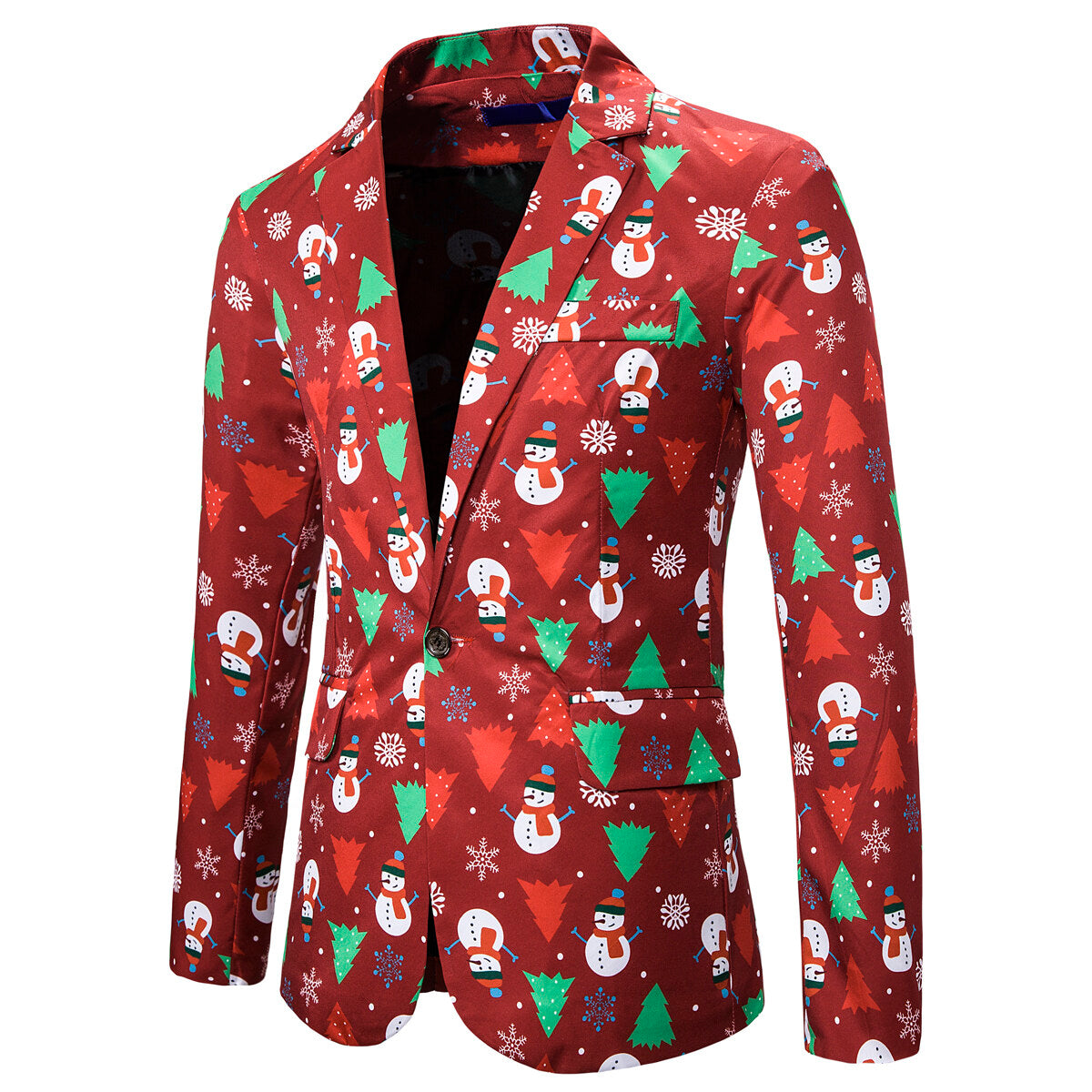 Youthup Mens Christmas Snowman Printed Jacket Suit Blazer