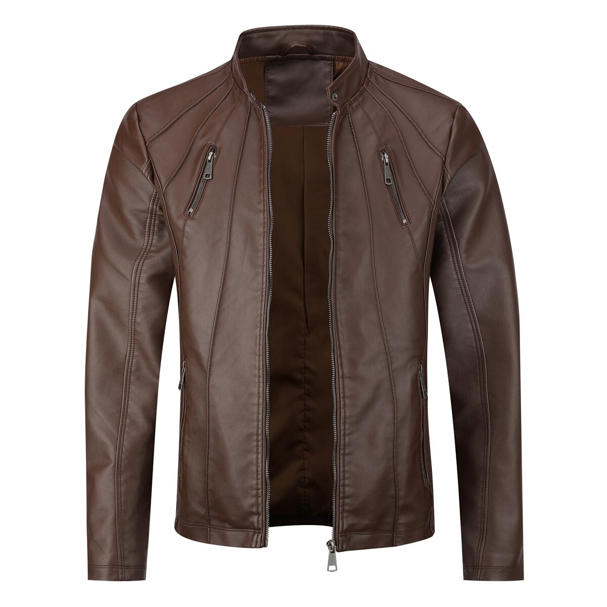 Youthup Mens Casual Soft Bomber Faux Leather Jacket