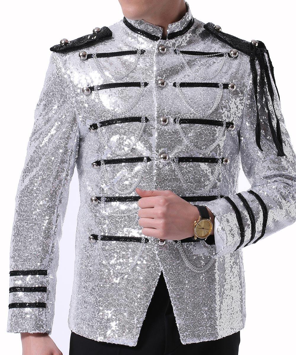 Youthup Mens Sequin Dress Epaulets Tassel Honor Guard Coat