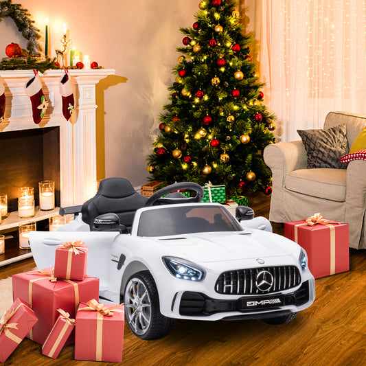 Voiture Electrique Mercedes-AMG GTR pour Enfant 3ans+,avec 2.4G Télécommande 2x15W 12V Vitesse 2km/h 25KG Portante, Blanc