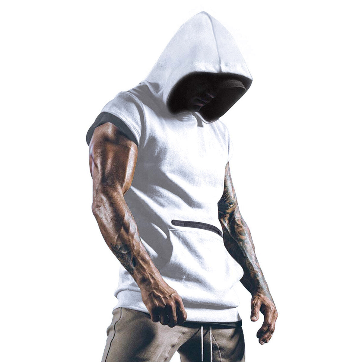 Youthup Mens Slim Fit Hooded Short Sleeve Pullover T-shirt