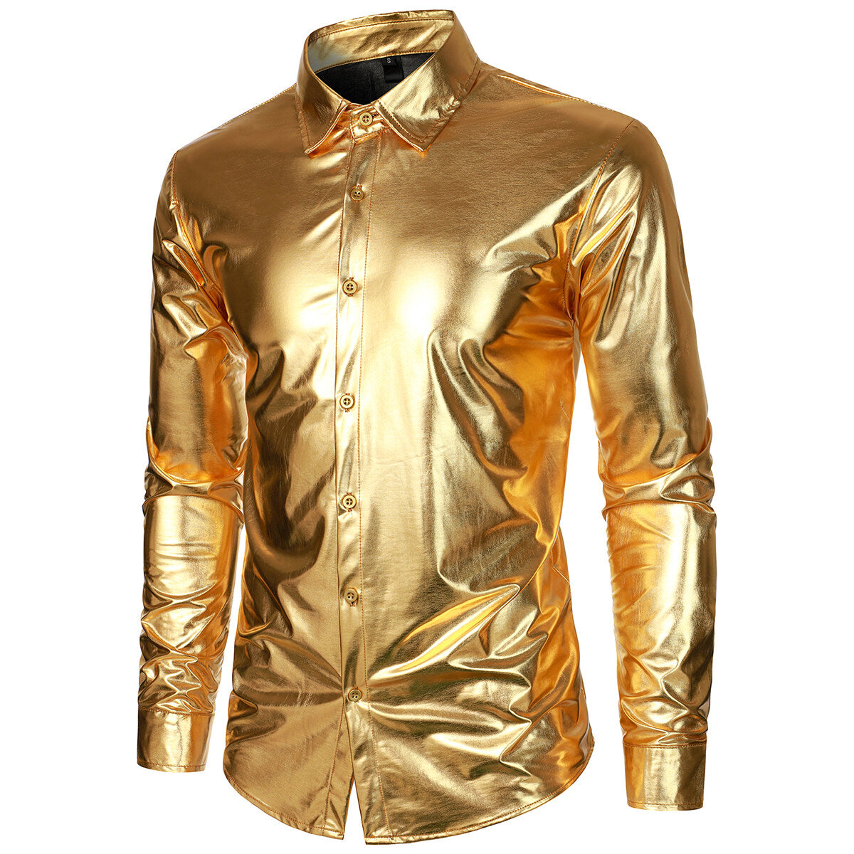 Youthup Mens Shiny Glossy Waterproof Long Sleeve Shirt