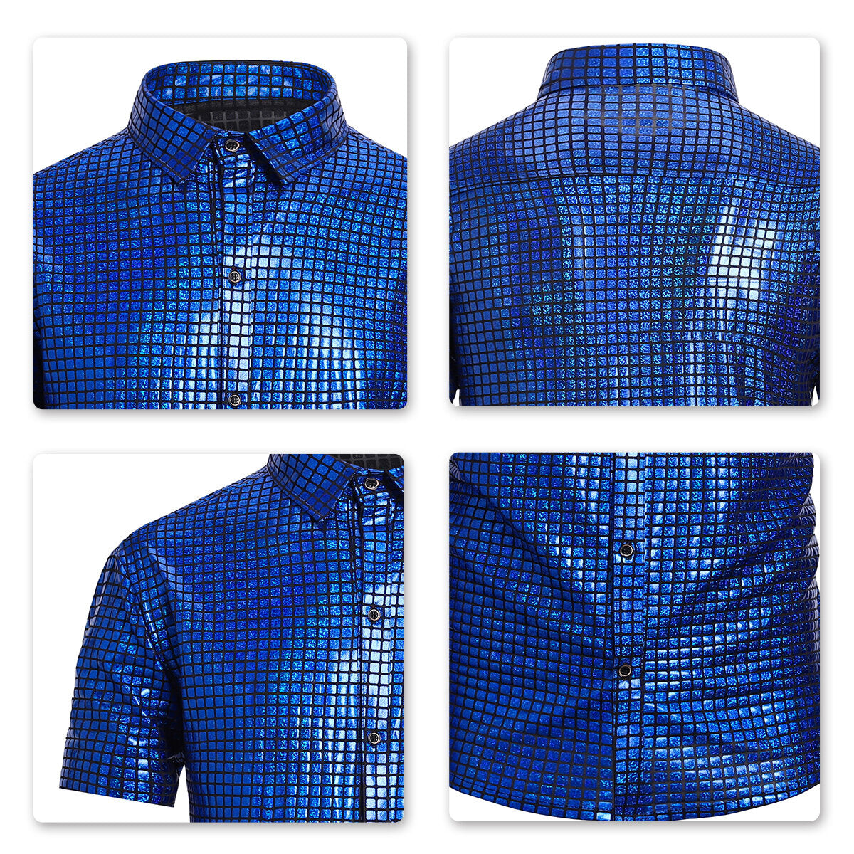 Youthup Mens Plaid Shiny Party Shirt