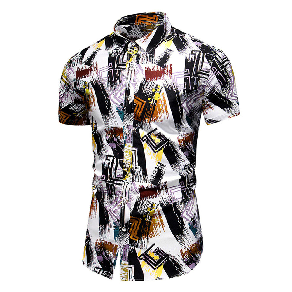 Youthup Mens Graffiti Painted Printed Hawaiian Beach Shirt