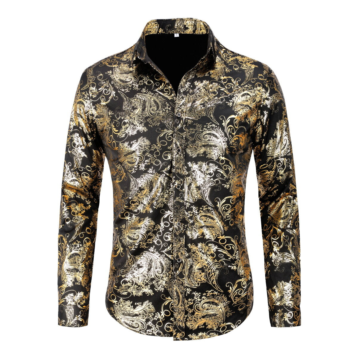 Youthup Mens Gold Stamping Paisley Pattern Bronzing Night Club Party Shirt